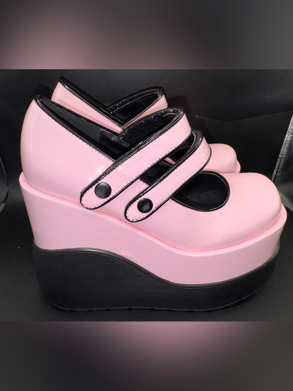 Demonia VOID-37 Pink Patent Double Strap Platform Mary Jane women 8/EU38 - Picture 7 of 16